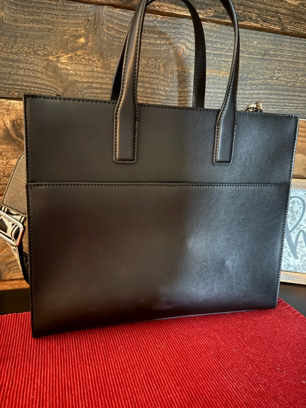 Karl Lagerfeld Black Leather Embossed Top-Handle Tote